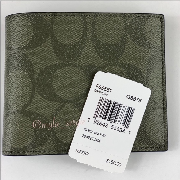 Coach Men’s Slim Billfold Signature Coated Wallet - Picture 6 of 7